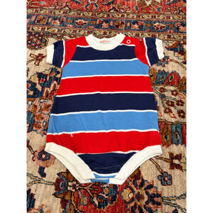 Vintage Health-Tex Baby Striped Knit Romper Patriotic Red White Blue 9M USA
